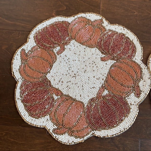 2 Tahari  Fall Pumpkin Beaded Round 15" Charger Placemat New - Picture 2 of 2